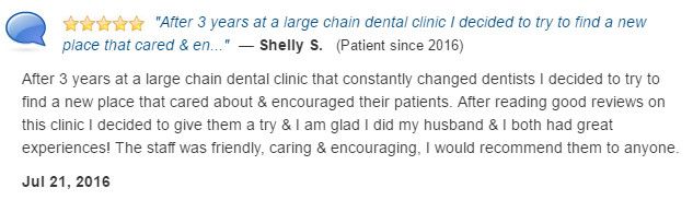 I changed dentists after 3 years at a large chain dental clinic. I am so glad I did.