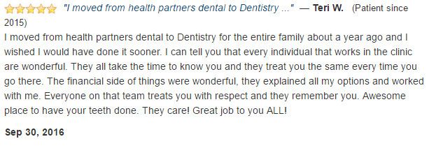 Everyone is wonderful. They treat you with respect. Awesome place to have your teeth done. They care! Great job to you ALL!