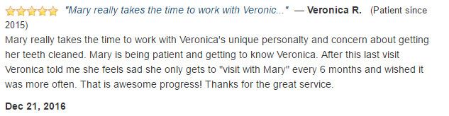 Veronica told her mom that she is sad she only gets to come every six months. Great service!