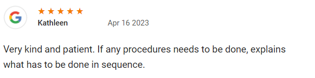 Very kind and patient. If any procedures needs to be done, explains what has to be done in sequence.