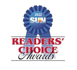 Logo for the 2022 sun media readers' choice awards featuring a blue ribbon and bold red and blue text.